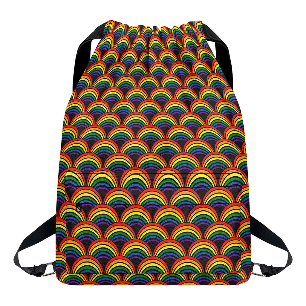 Rainbow Wave Pattern Print Drawstring Backpack