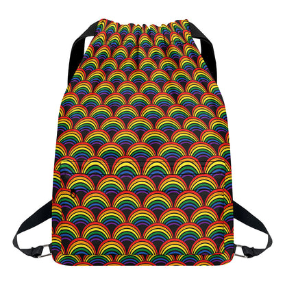 Rainbow Wave Pattern Print Drawstring Backpack