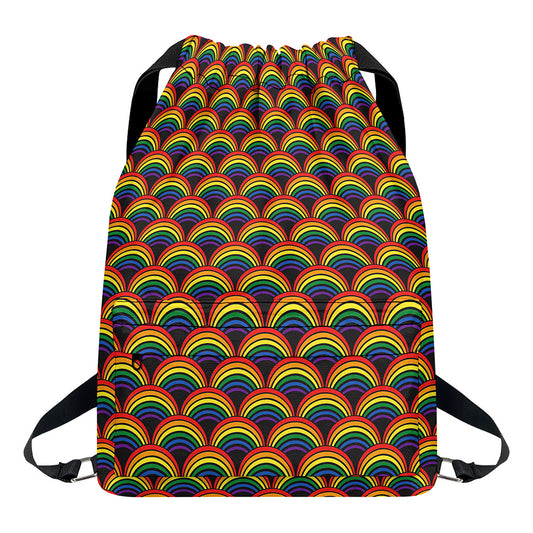 Rainbow Wave Pattern Print Drawstring Backpack