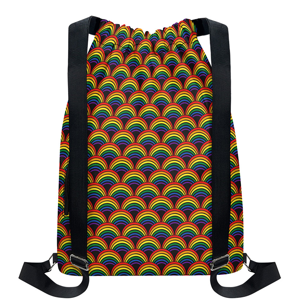 Rainbow Wave Pattern Print Drawstring Backpack