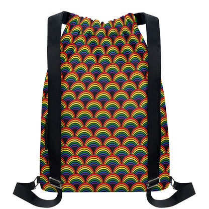 Rainbow Wave Pattern Print Drawstring Backpack