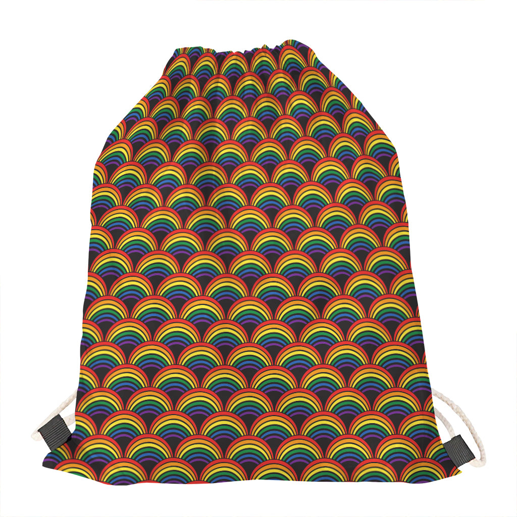 Rainbow Wave Pattern Print Drawstring Bag