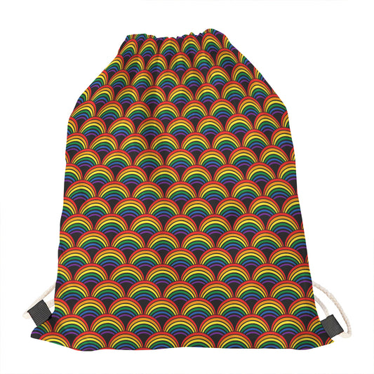 Rainbow Wave Pattern Print Drawstring Bag