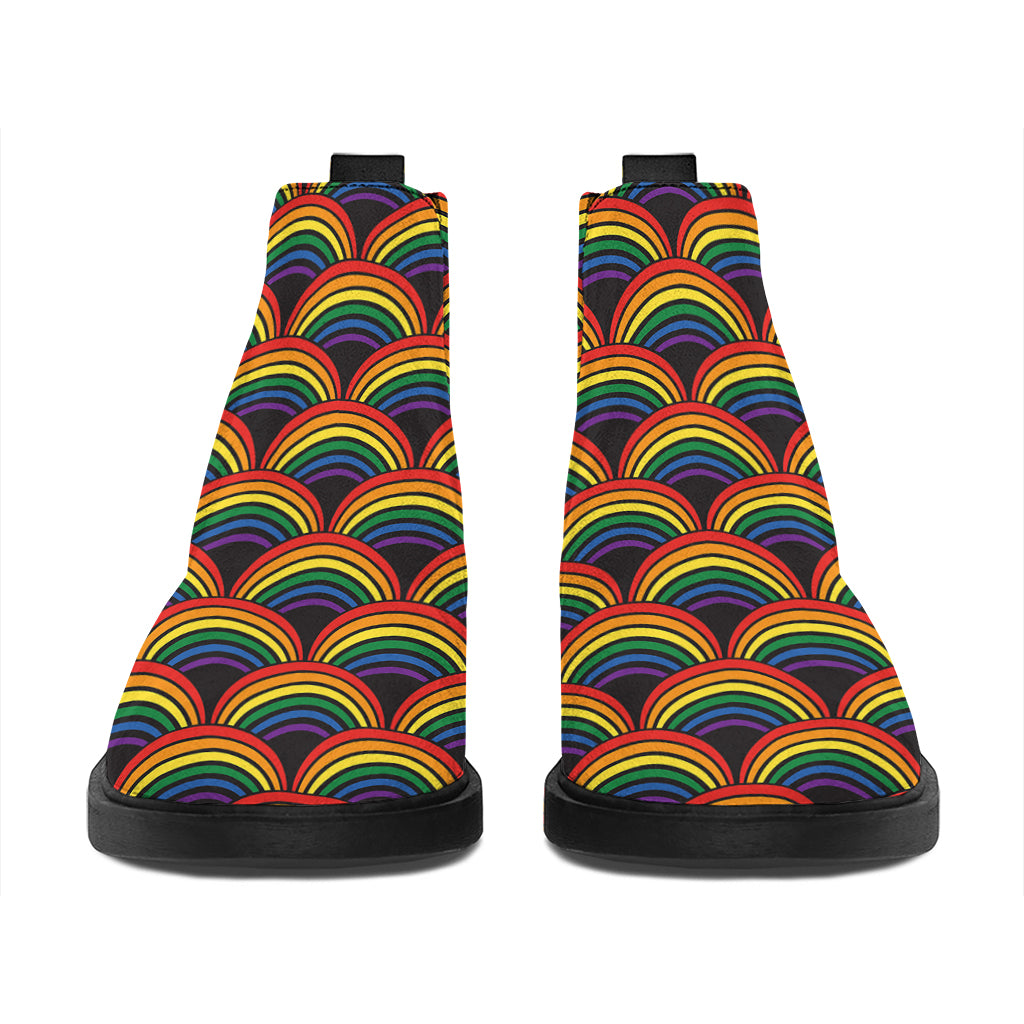 Rainbow Wave Pattern Print Flat Ankle Boots