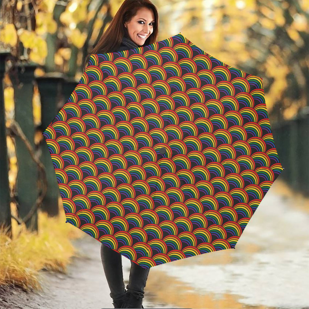 Rainbow Wave Pattern Print Foldable Umbrella