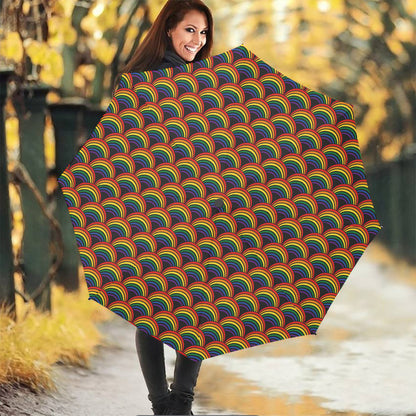 Rainbow Wave Pattern Print Foldable Umbrella