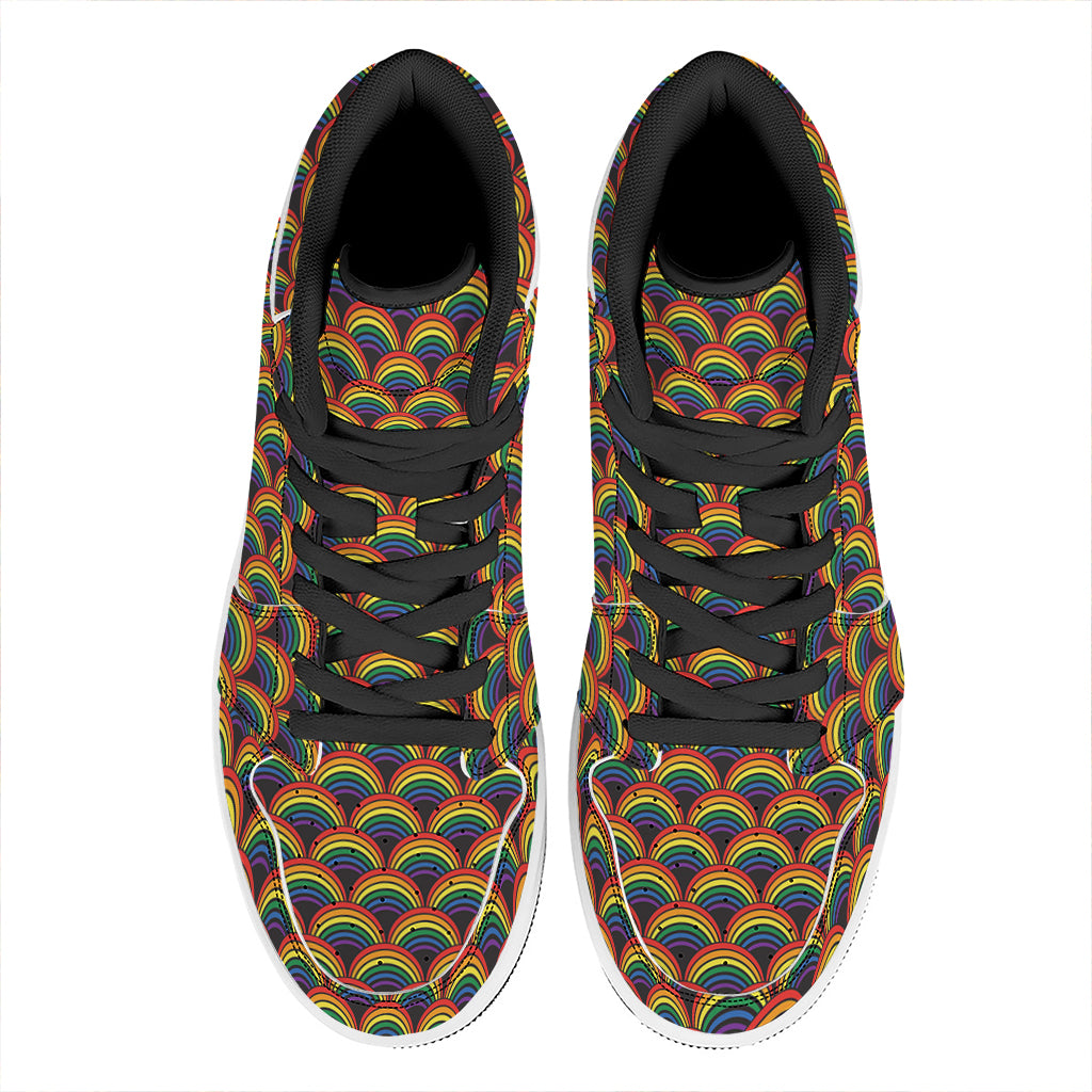 Rainbow Wave Pattern Print High Top Leather Sneakers