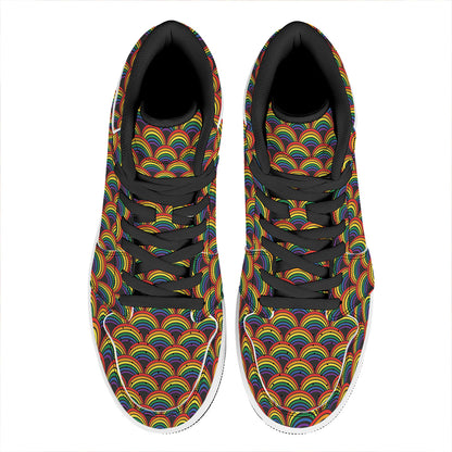 Rainbow Wave Pattern Print High Top Leather Sneakers