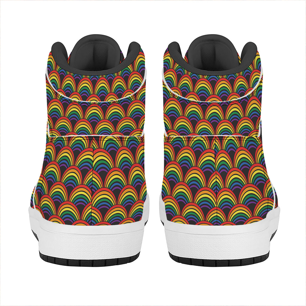 Rainbow Wave Pattern Print High Top Leather Sneakers