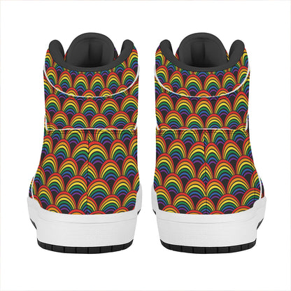 Rainbow Wave Pattern Print High Top Leather Sneakers