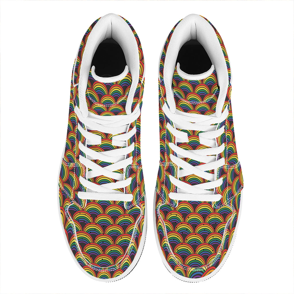 Rainbow Wave Pattern Print High Top Leather Sneakers