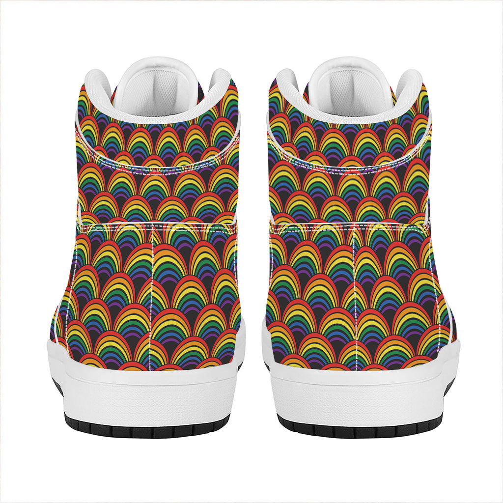 Rainbow Wave Pattern Print High Top Leather Sneakers