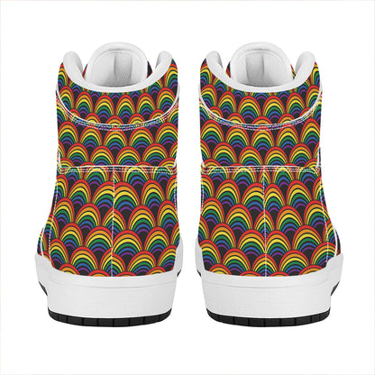 Rainbow Wave Pattern Print High Top Leather Sneakers