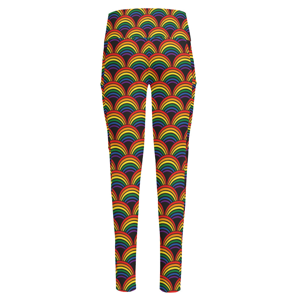 Rainbow Wave Pattern Print High-Waisted Pocket Leggings