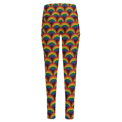 Rainbow Wave Pattern Print High-Waisted Pocket Leggings