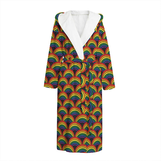 Rainbow Wave Pattern Print Hooded Bathrobe