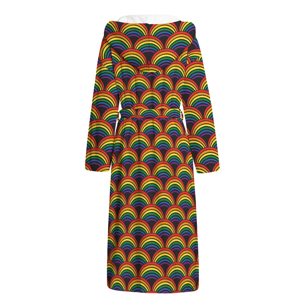 Rainbow Wave Pattern Print Hooded Bathrobe