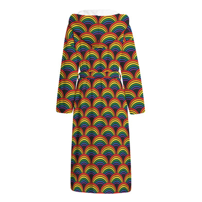Rainbow Wave Pattern Print Hooded Bathrobe