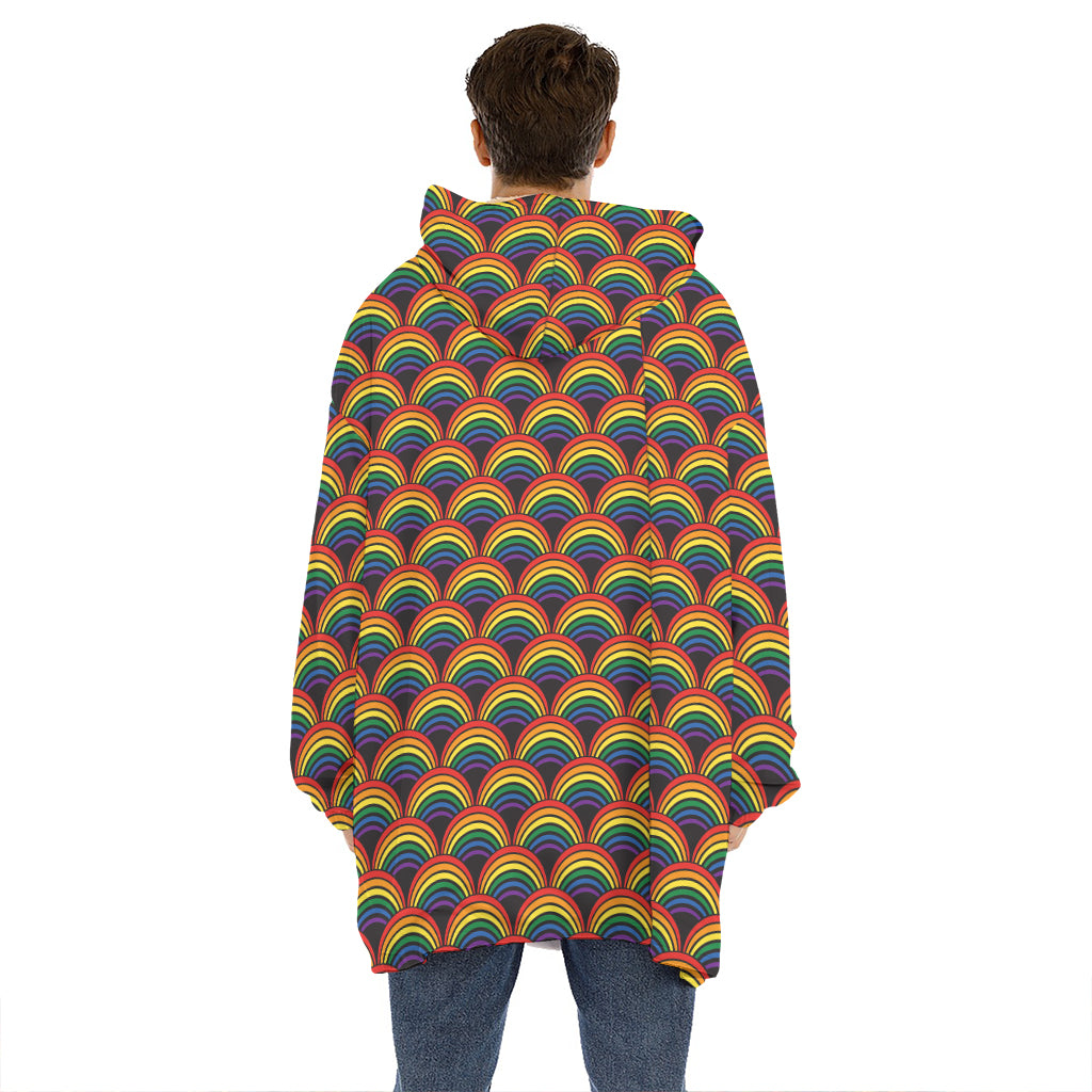Rainbow Wave Pattern Print Hoodie Blanket