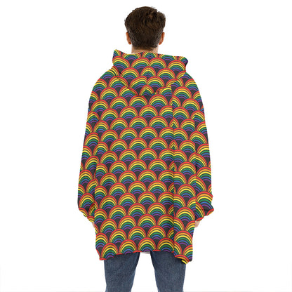 Rainbow Wave Pattern Print Hoodie Blanket
