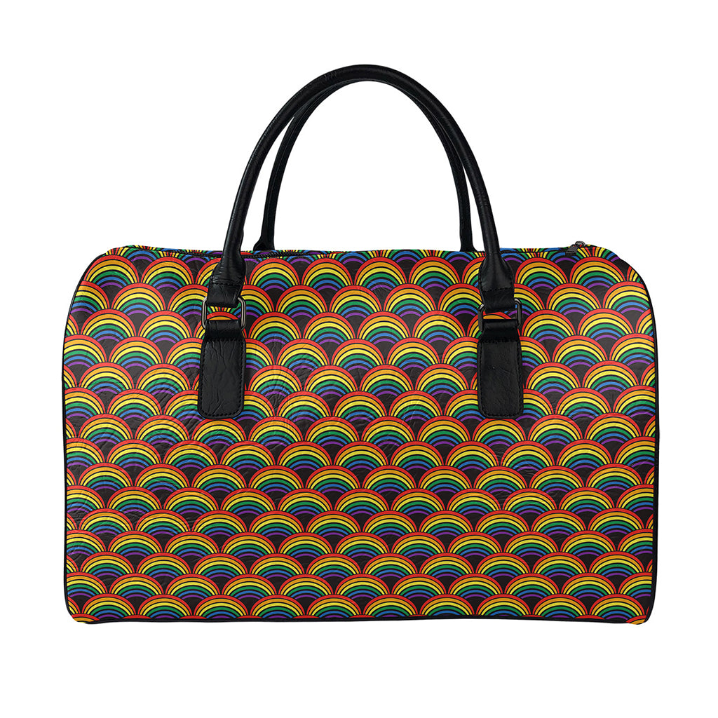 Rainbow Wave Pattern Print Leather Duffle Bag