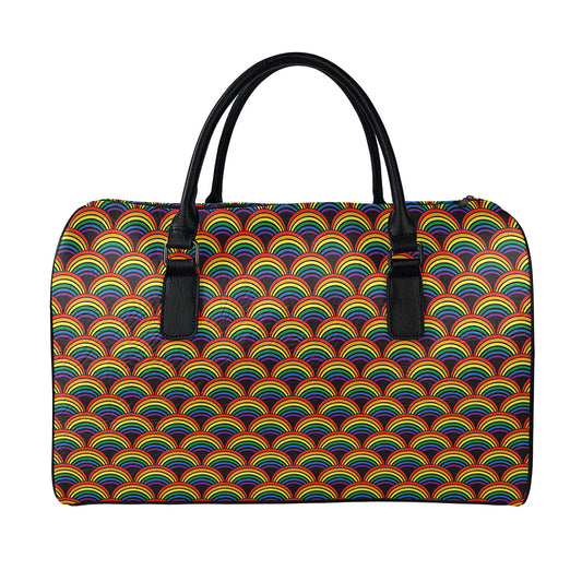 Rainbow Wave Pattern Print Leather Duffle Bag