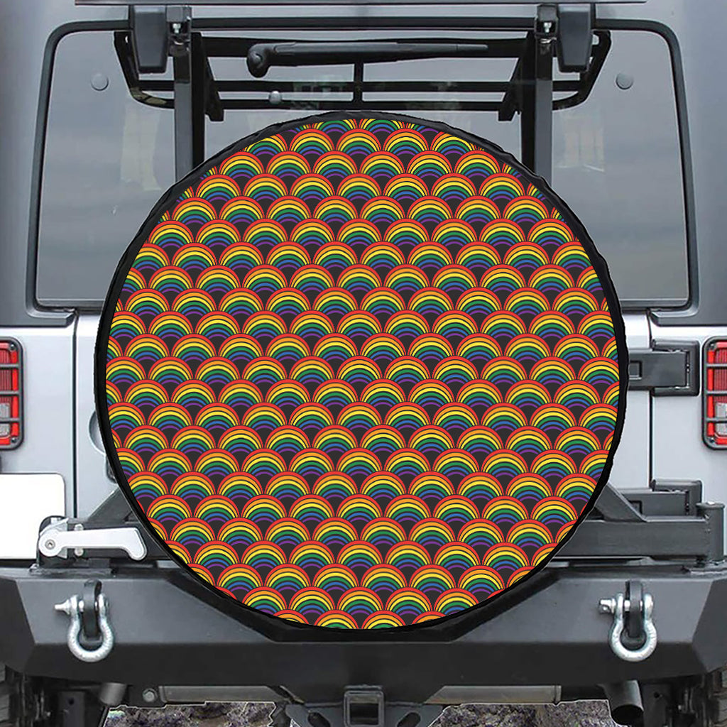 Rainbow Wave Pattern Print Leather Spare Tire Cover