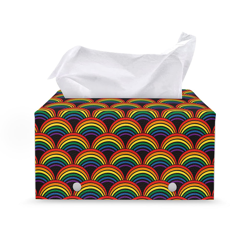 Rainbow Wave Pattern Print Leather Tissue Box Cover
