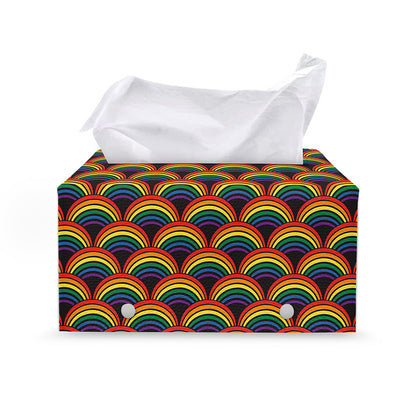 Rainbow Wave Pattern Print Leather Tissue Box Cover