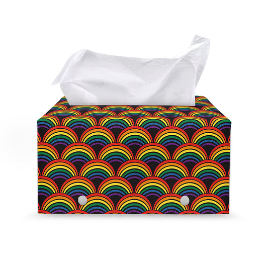 Rainbow Wave Pattern Print Leather Tissue Box Cover
