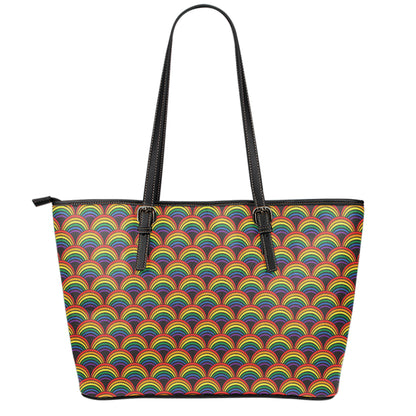 Rainbow Wave Pattern Print Leather Tote Bag