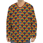 Rainbow Wave Pattern Print Long Sleeve Baseball Jersey