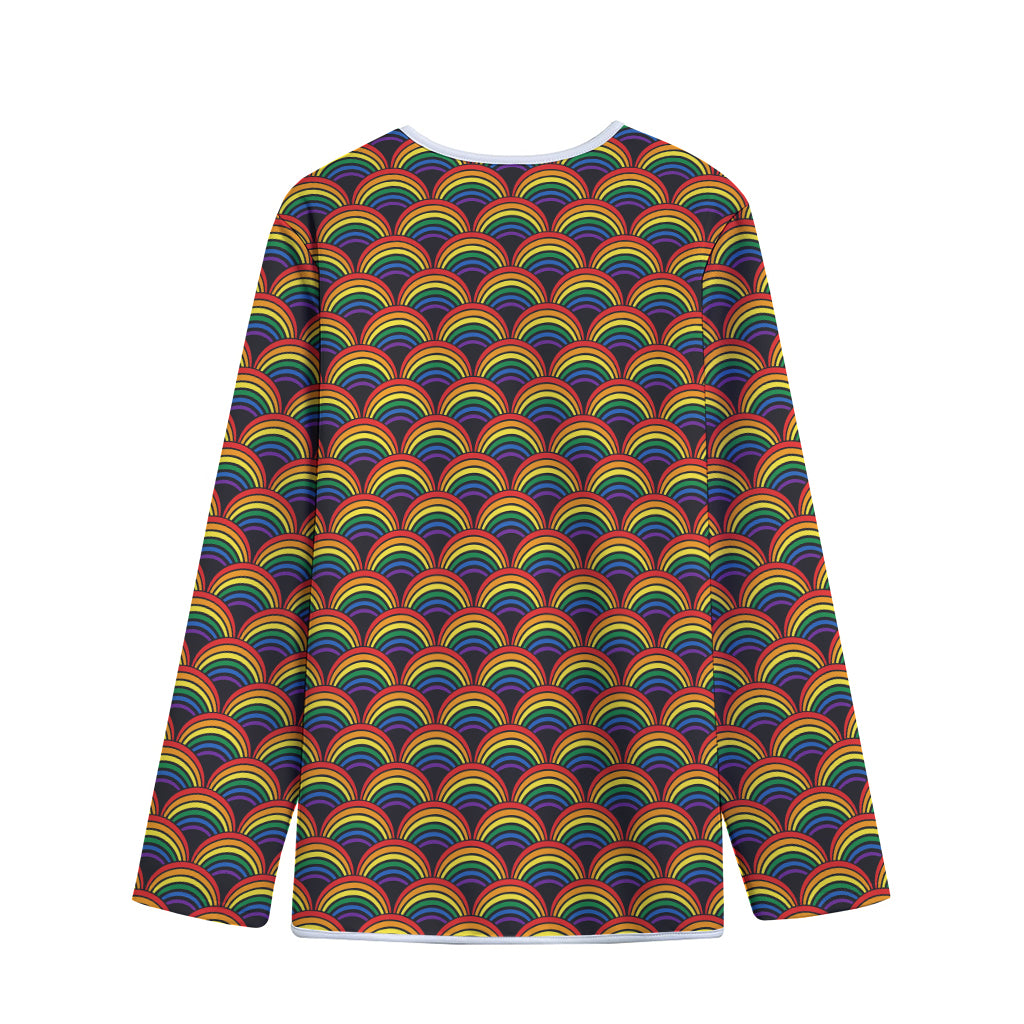 Rainbow Wave Pattern Print Long Sleeve Short Coat