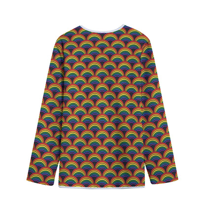 Rainbow Wave Pattern Print Long Sleeve Short Coat