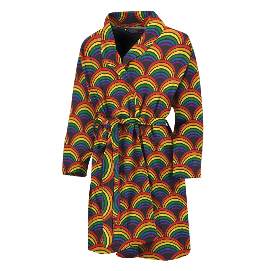 Rainbow Wave Pattern Print Men's Bathrobe