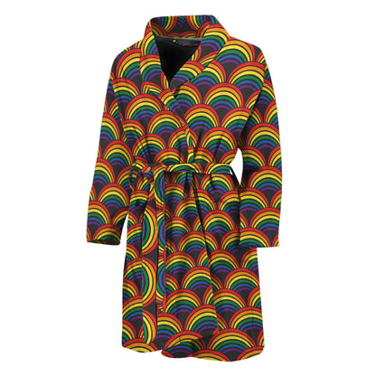 Rainbow Wave Pattern Print Men's Bathrobe