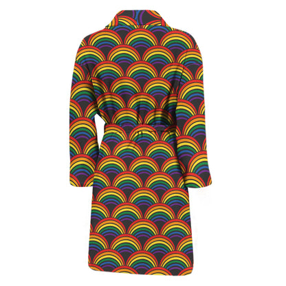 Rainbow Wave Pattern Print Men's Bathrobe