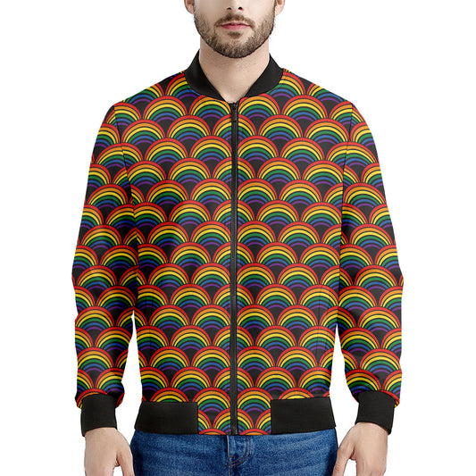 Rainbow Wave Pattern Print Men's Bomber Jacket
