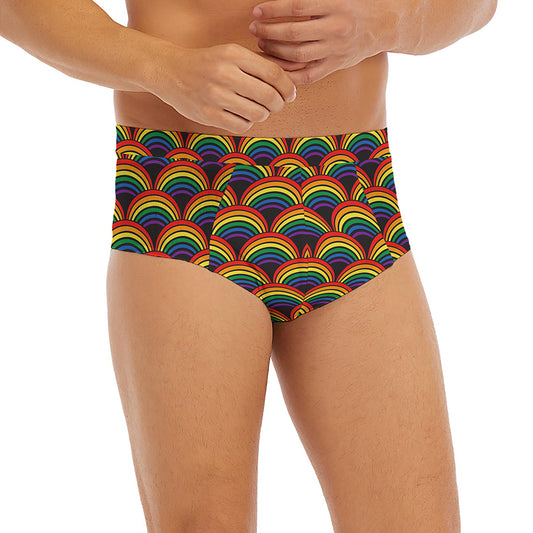 Rainbow Wave Pattern Print Men's Briefs