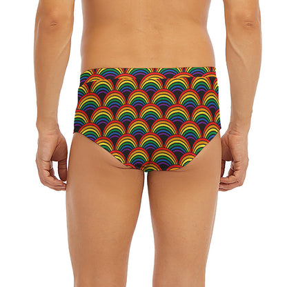 Rainbow Wave Pattern Print Men's Briefs