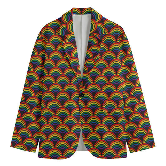 Rainbow Wave Pattern Print Men's Cotton Blazer