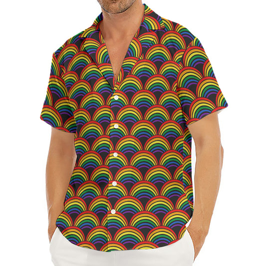 Rainbow Wave Pattern Print Men's Deep V-Neck Shirt