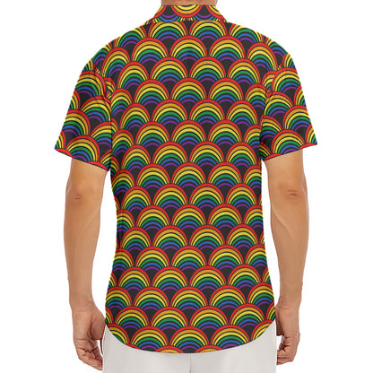 Rainbow Wave Pattern Print Men's Deep V-Neck Shirt