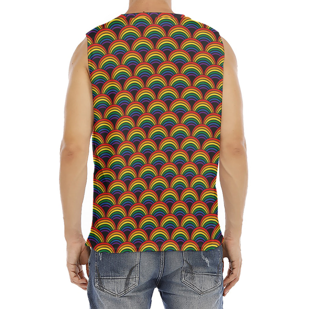 Rainbow Wave Pattern Print Men's Fitness Tank Top