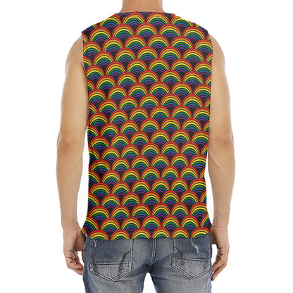 Rainbow Wave Pattern Print Men's Fitness Tank Top