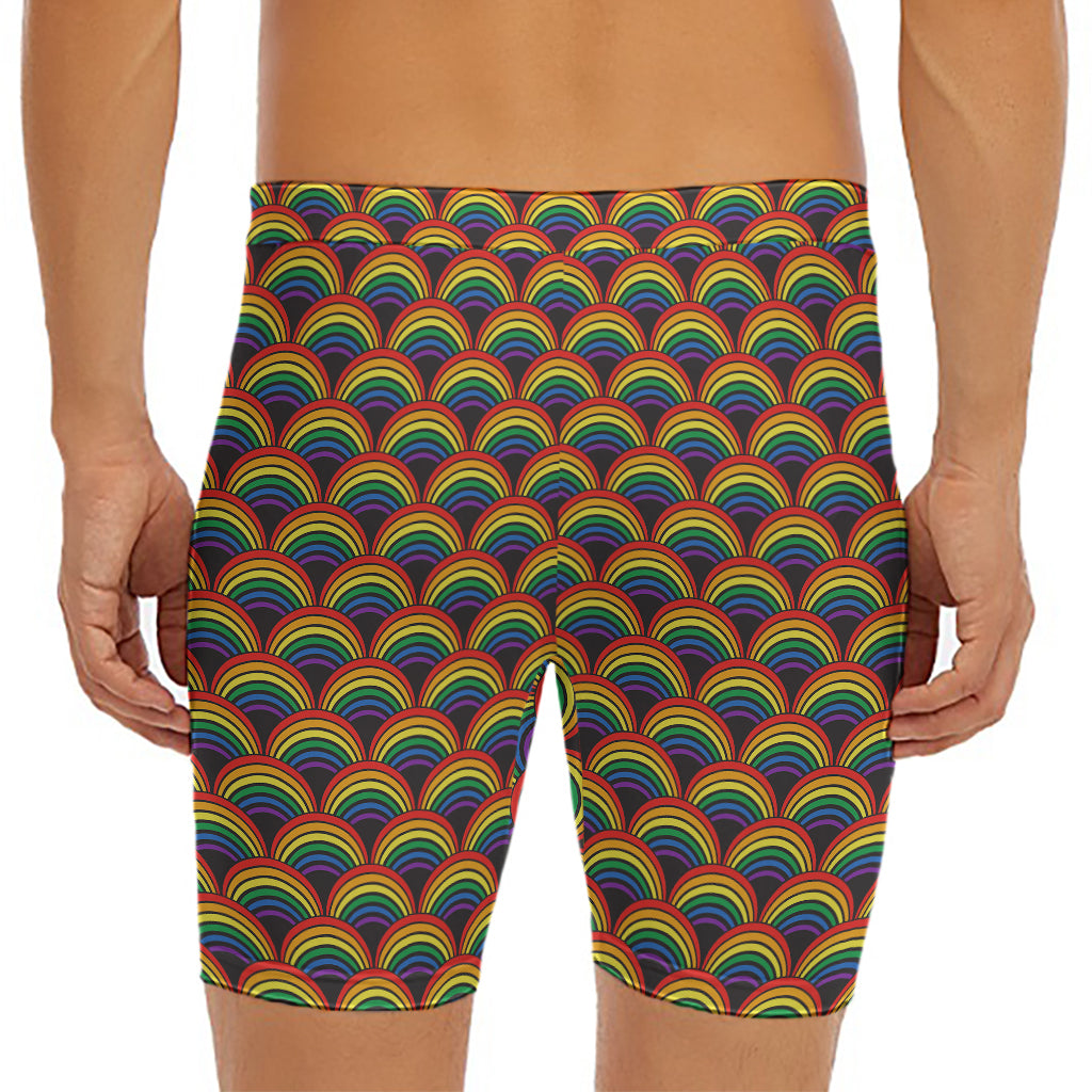 Rainbow Wave Pattern Print Men's Long Boxer Briefs