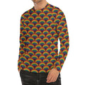 Rainbow Wave Pattern Print Men's Long Sleeve Rash Guard