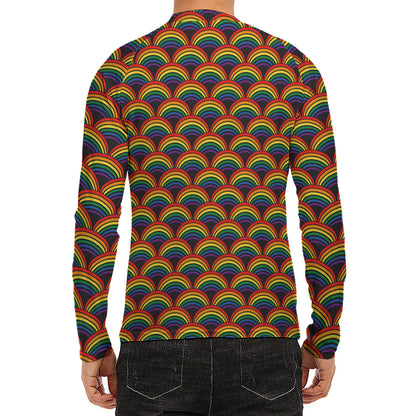 Rainbow Wave Pattern Print Men's Long Sleeve Rash Guard
