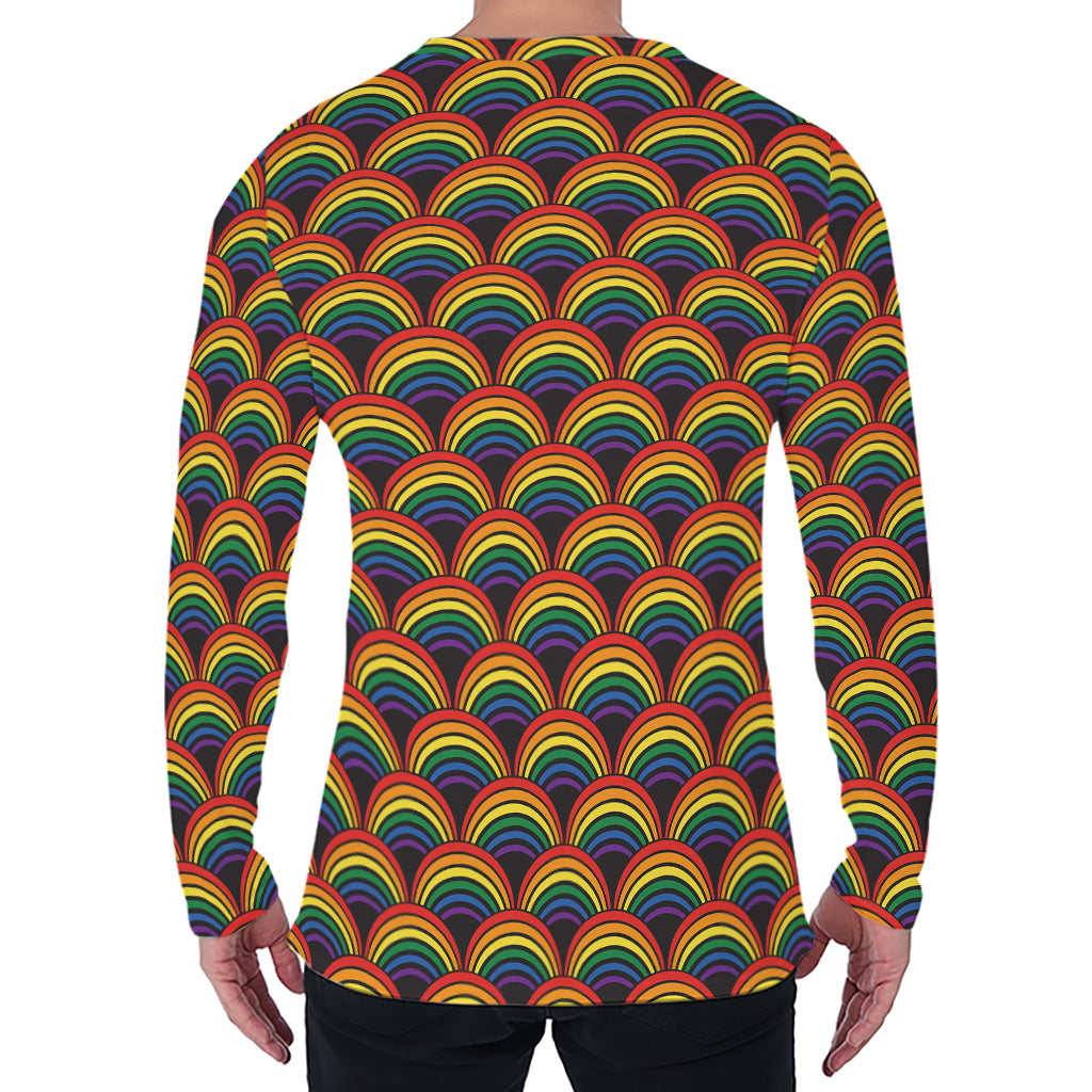 Rainbow Wave Pattern Print Men's Long Sleeve T-Shirt