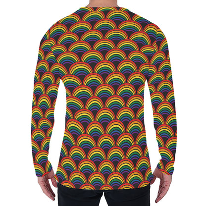 Rainbow Wave Pattern Print Men's Long Sleeve T-Shirt